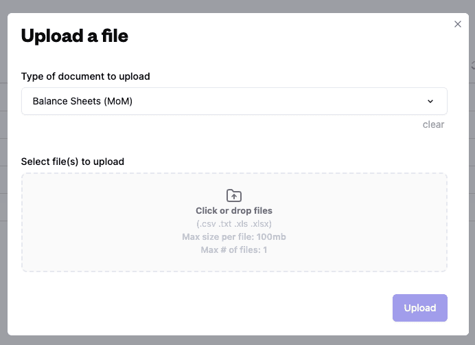 Modal pattern with file upload interface and drag-and-drop