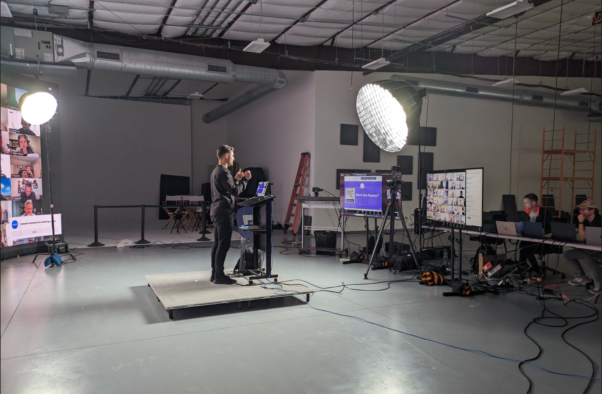 Studio setup with professional lighting and recording equipment
